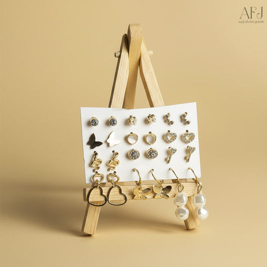 Gold-Plated Trendy Earrings Set (Pack of 12)