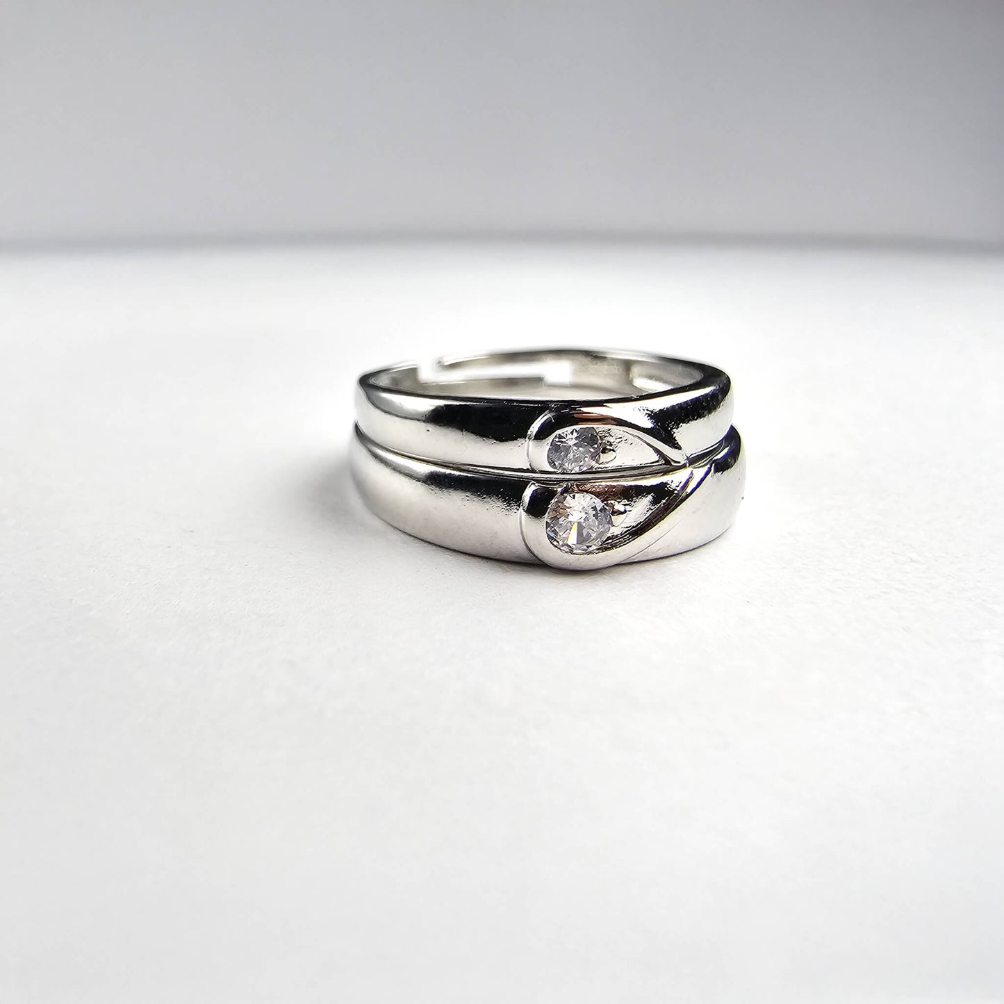 Silver-Plated Adjustable Heart Couple Rings