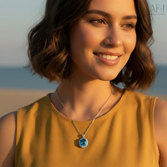 The Azure Glow Round Pendant Necklace