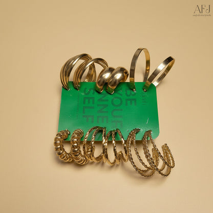 Gold-Plated Contemporary Hoop Earrings Set (Pack of 6)