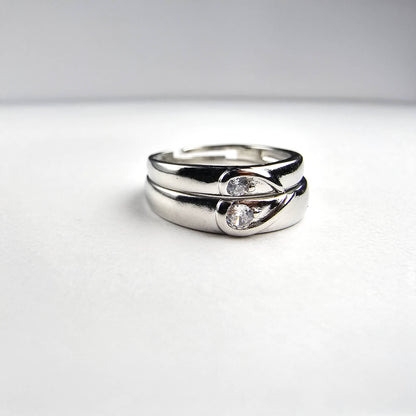 Silver-Plated Adjustable Heart Couple Rings