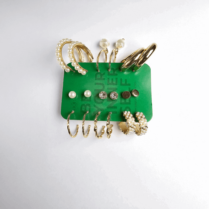 The Pearl Luxe 9-Pair Earring Set - Aagrah Jewels™