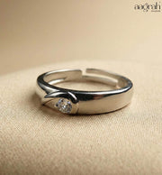 Silver-Plated Adjustable Heart Couple Rings
