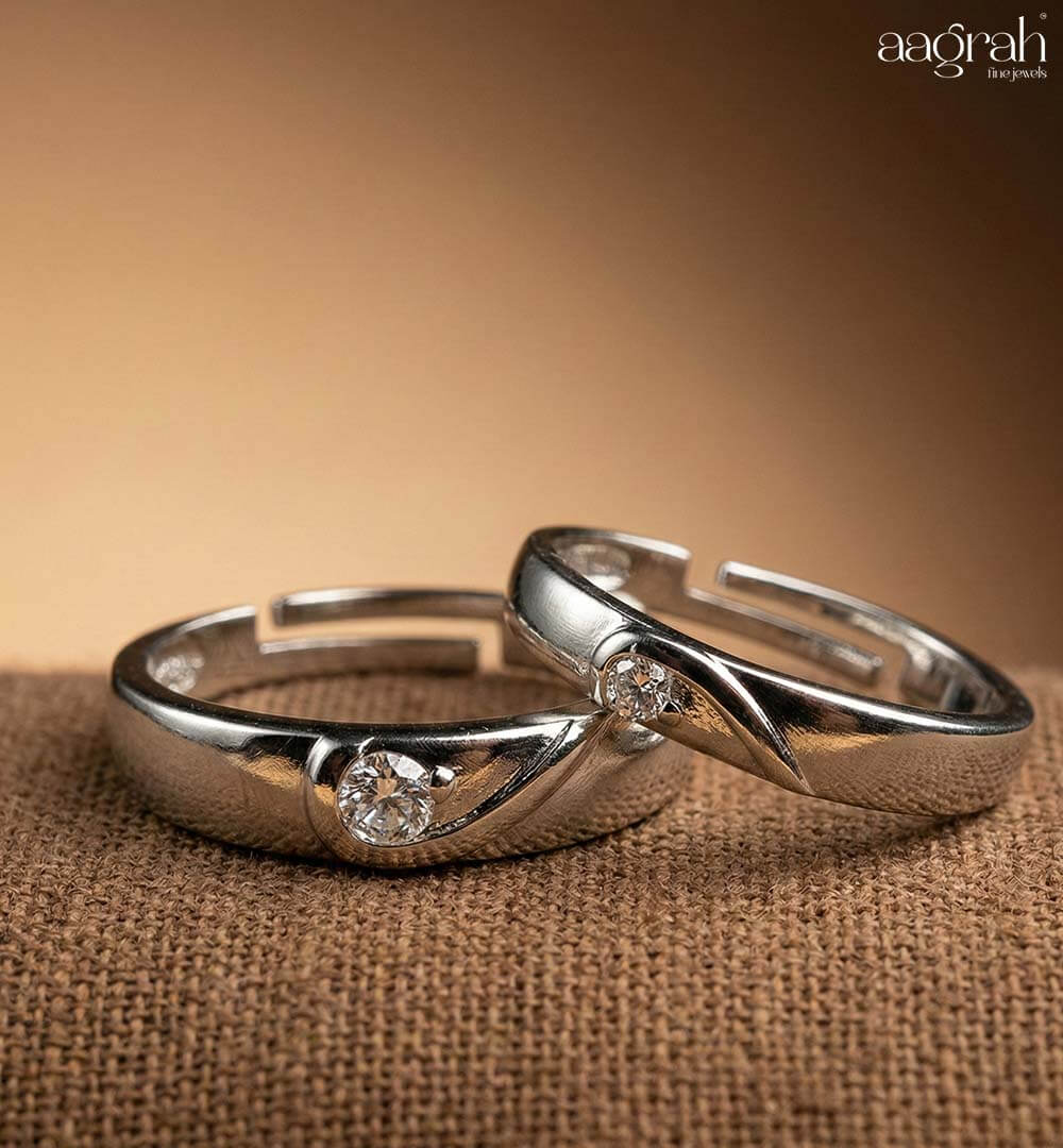 Silver-Plated Adjustable Heart Couple Rings