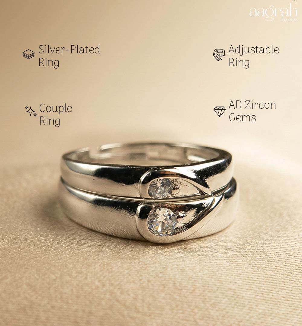 Silver-Plated Adjustable Heart Couple Rings