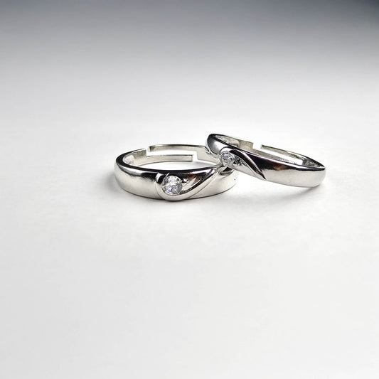 Silver-Plated Adjustable Heart Couple Rings