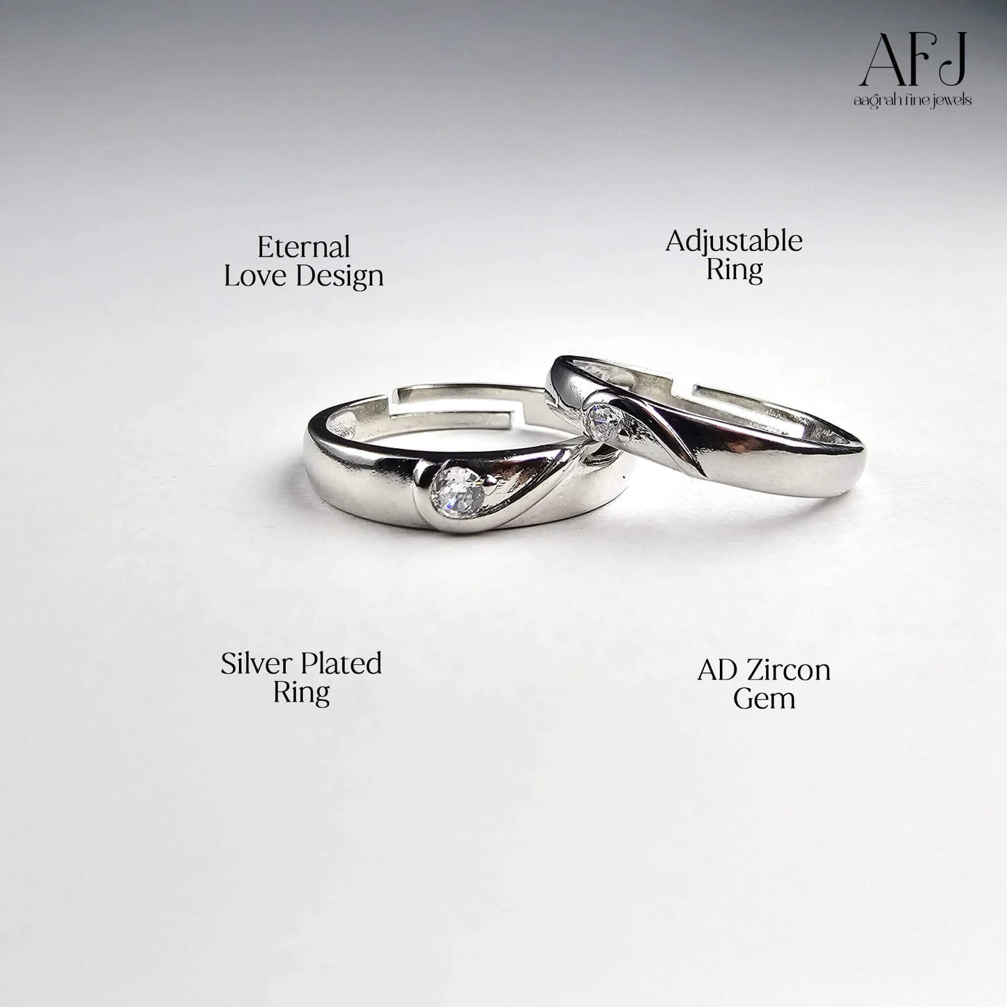 Silver-Plated Adjustable Heart Couple Rings