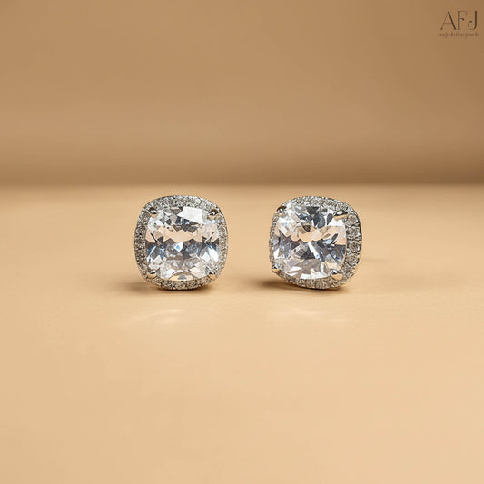 The Luxe Cushion-Cut Halo Stud Earrings