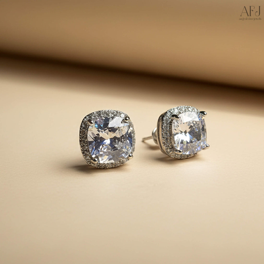 The Luxe Cushion-Cut Halo Stud Earrings