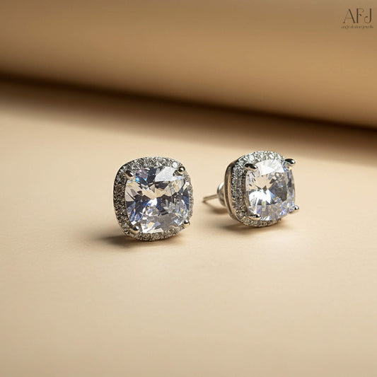 The Luxe Cushion-Cut Halo Stud Earrings