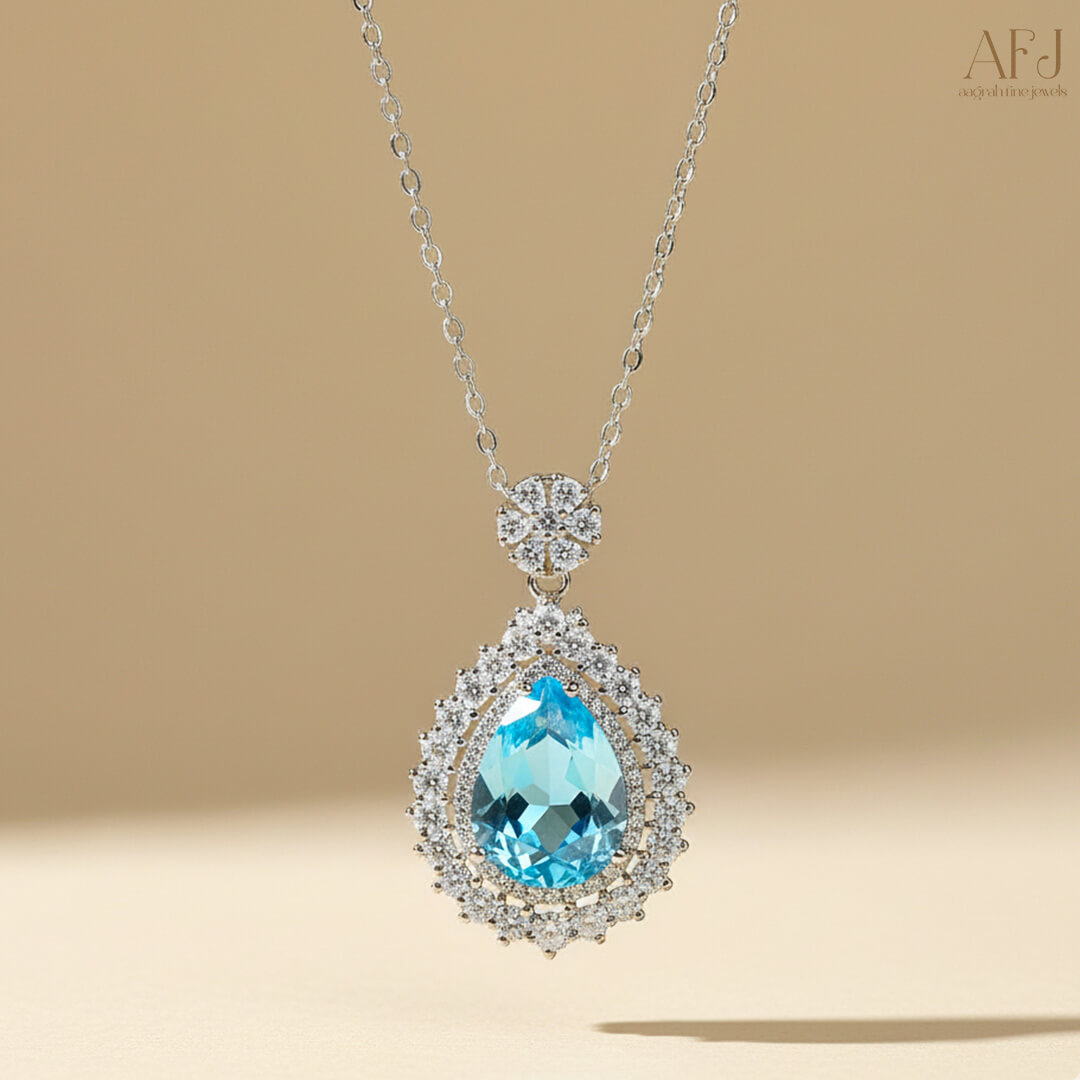 The Oceanic Teardrop Solitaire Pendant Necklace