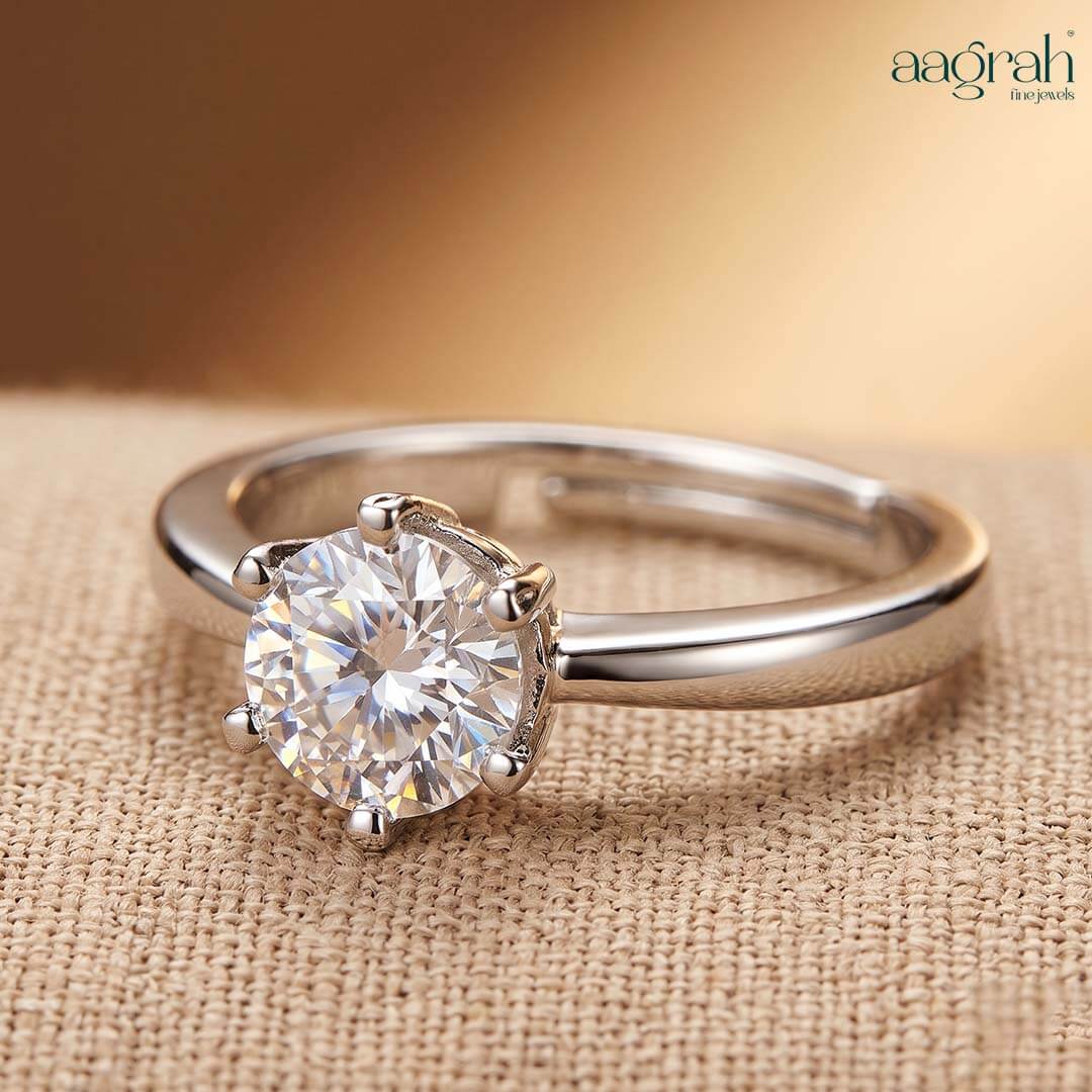 Clara Solitaire Silver-Plated Adjustable Ring