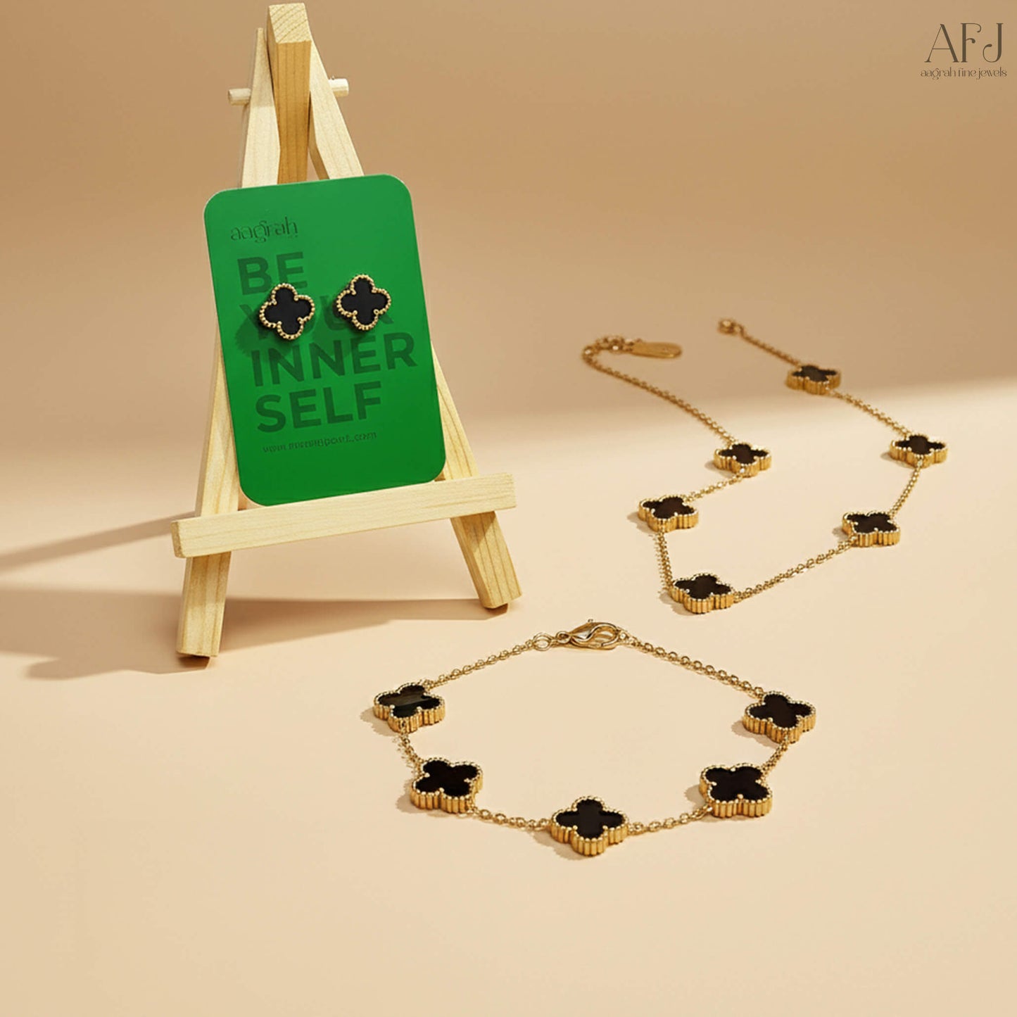 The Elegant Black Clover Jewellery Set