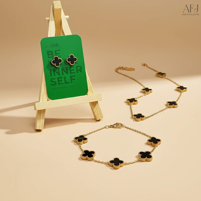 The Elegant Black Clover Jewellery Set