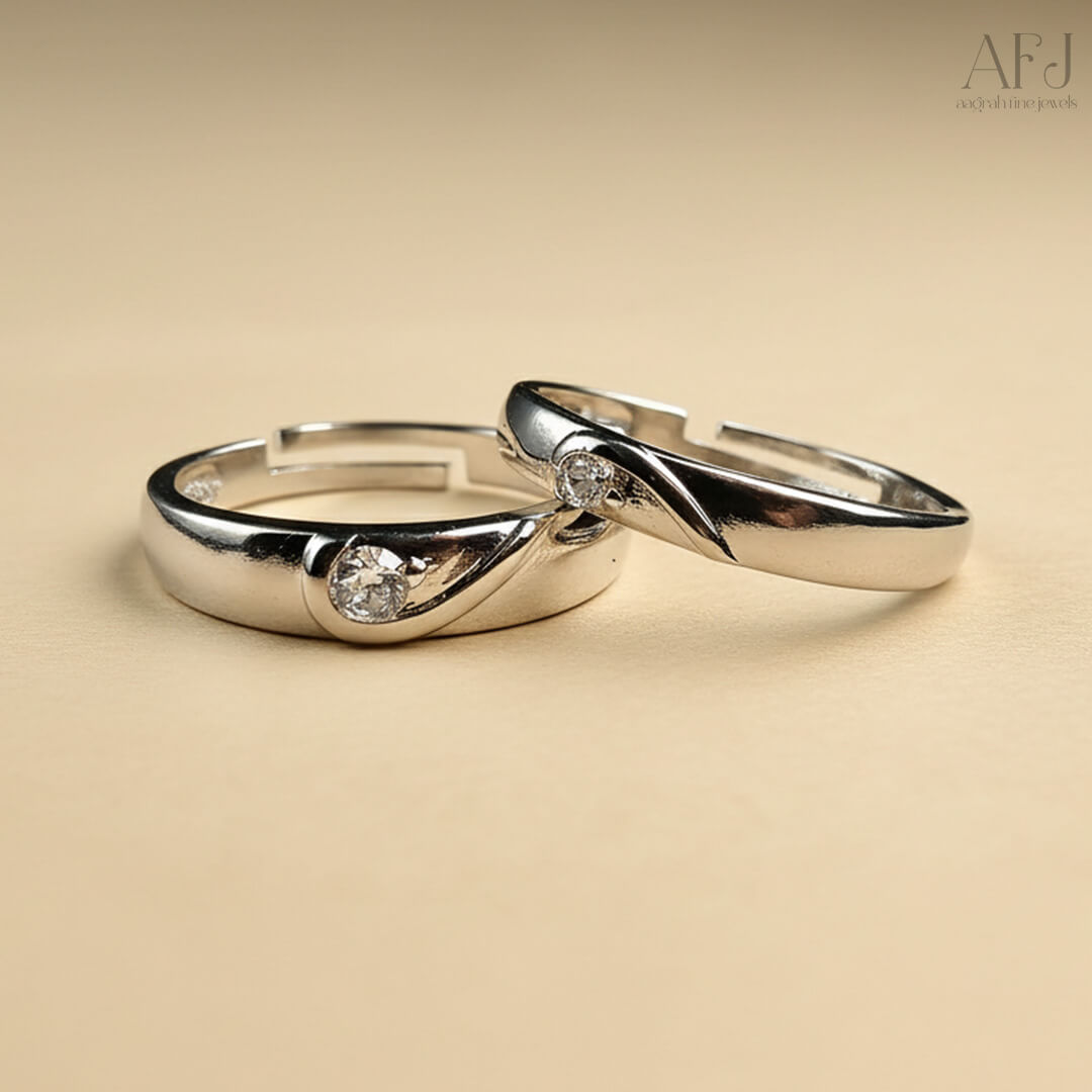 Silver-Plated Adjustable Heart Couple Rings