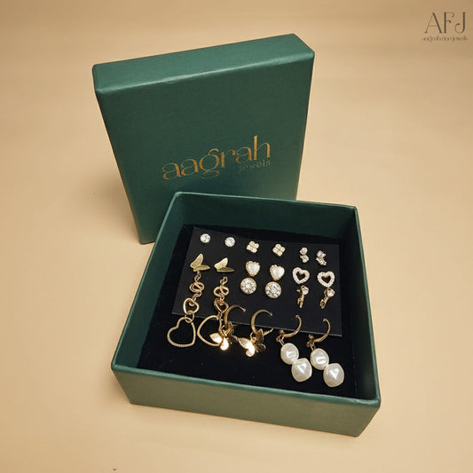Gold-Plated Trendy Earrings Set (Pack of 12)