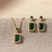 Gold-Plated Elegant Emerald Geometric Pendant Set