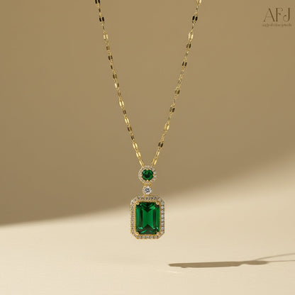 Gold-Plated Elegant Emerald Geometric Pendant Set
