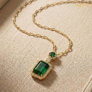 Gold-Plated Elegant Emerald Geometric Pendant Set