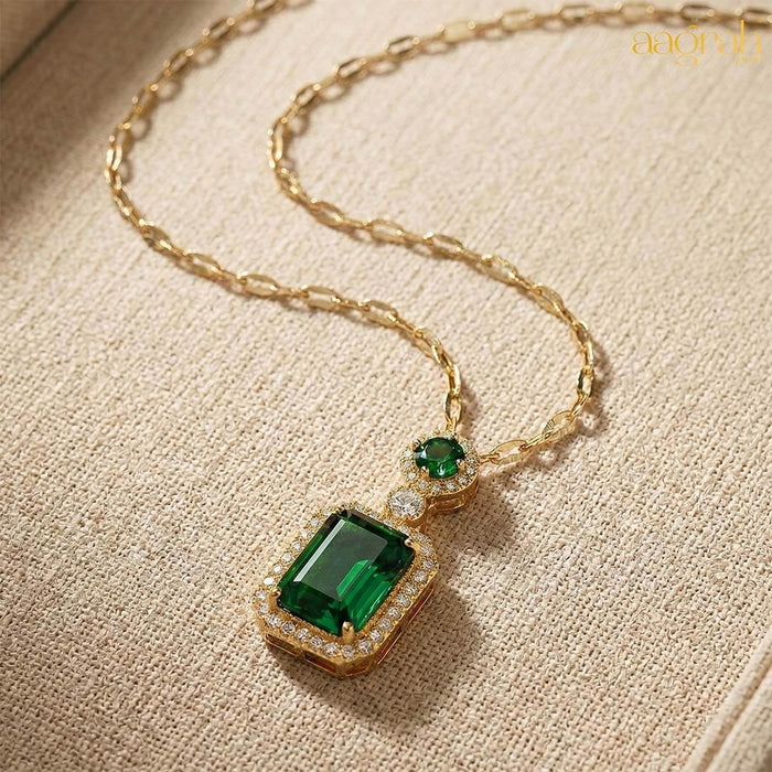 Gold-Plated Elegant Emerald Geometric Pendant Set