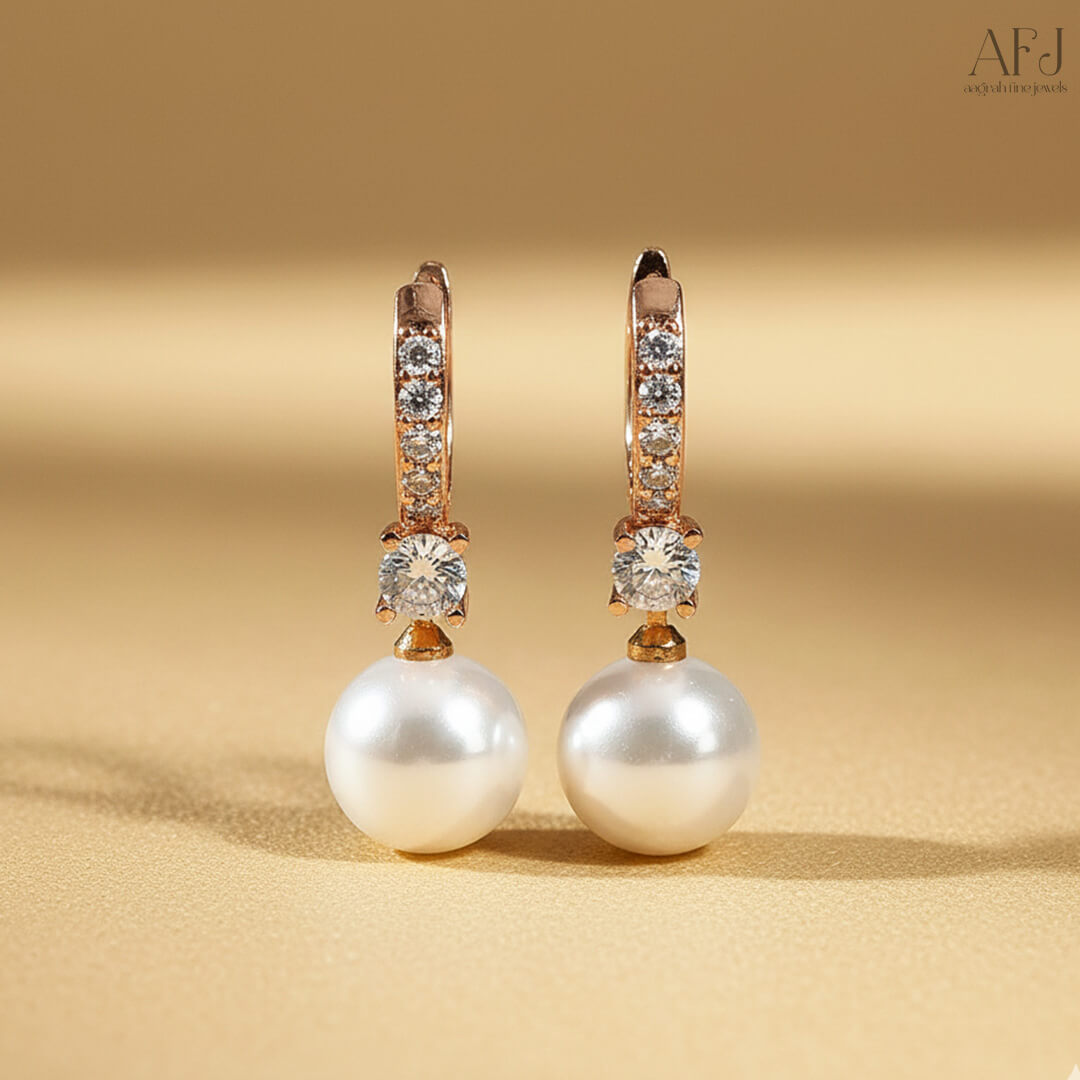 The Rose Gold Pearl Drop Hoop Earrings