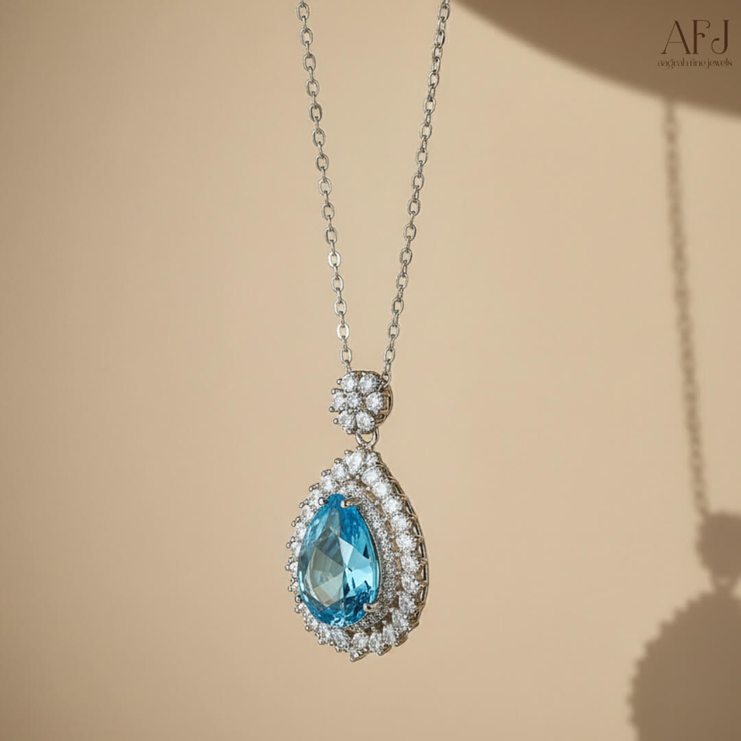 The Oceanic Teardrop Solitaire Pendant Necklace