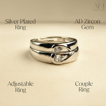 Silver-Plated Adjustable Heart Couple Rings